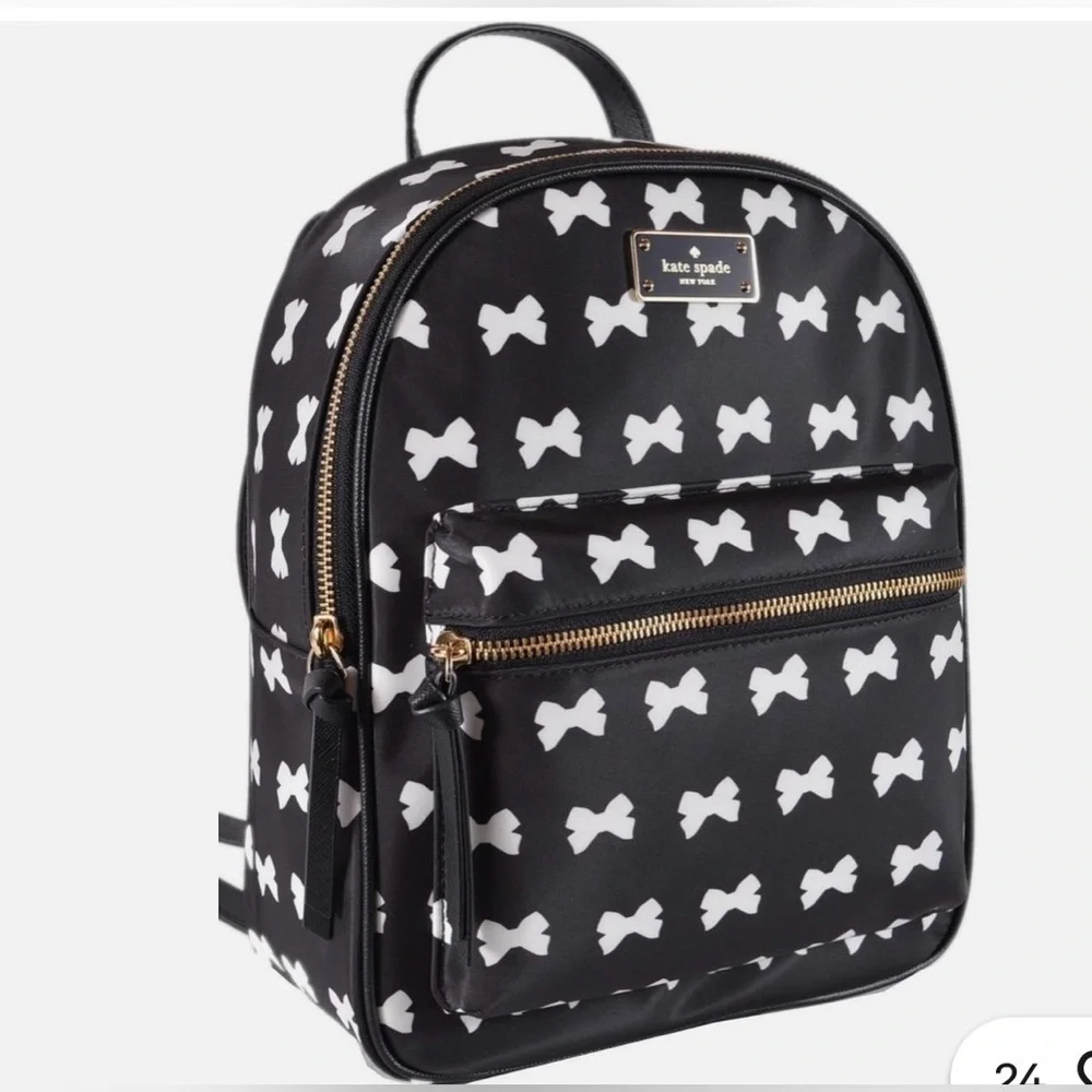 🆕 Kate Spade NWOT Wilson Road Bradley Bow Pattern Backpack, Black and White, Sm